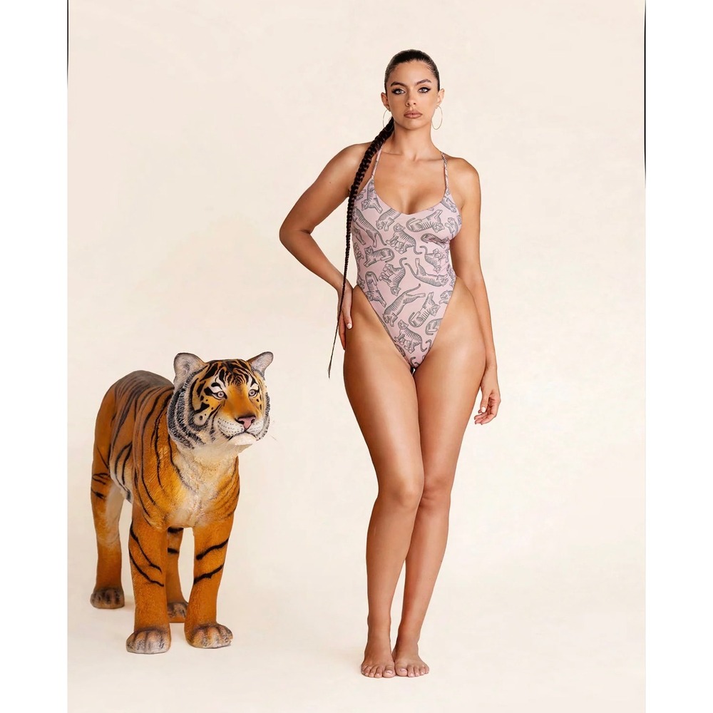 Bromelia Sao Conrado V-Strap One Piece Swimsuit O Tigre Print Designer Beach